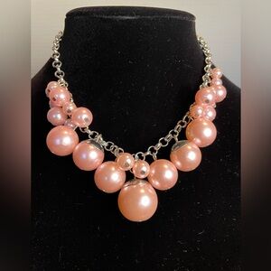 Pink Bead Necklace With Matching Earrings. New